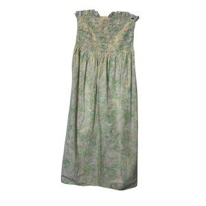 H&M Strapless Tube Top Maxi Dress Green Floral Size Large Boho Cottagecore